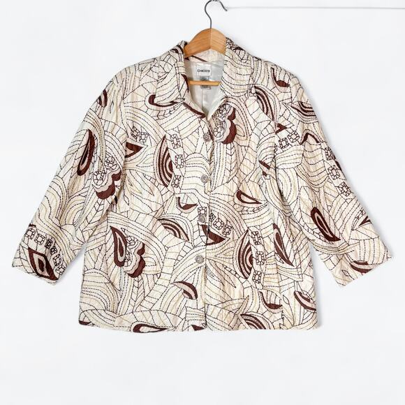 Chico's Artsy Embroidered Silk Jacket Women's XL Boho Casual Cocktail Retro - Picture 1 of 7